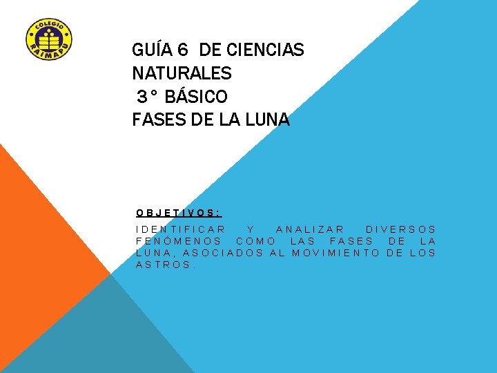 GUÍA 6 DE CIENCIAS NATURALES 3° BÁSICO FASES DE LA LUNA OBJETIVOS: IDENTIFICAR Y