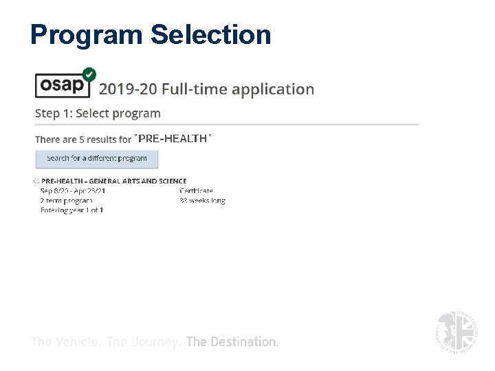 Program Selection Program Selection