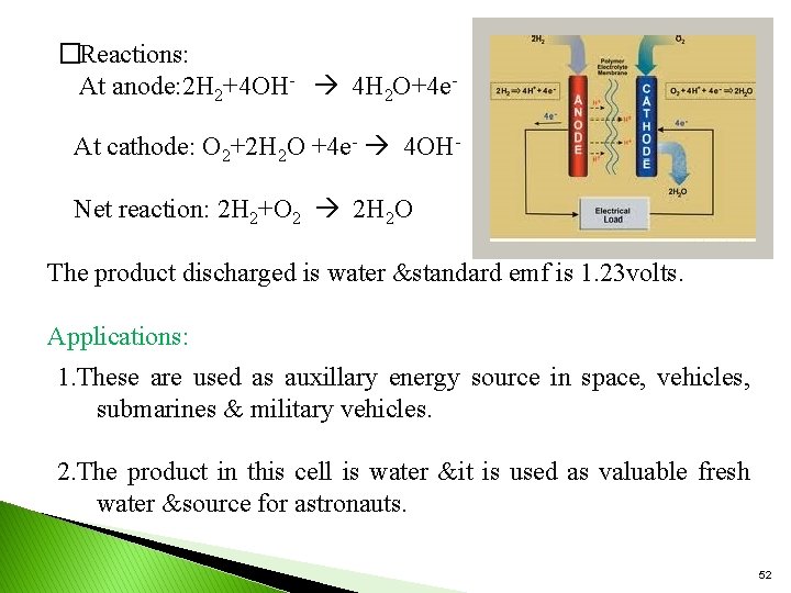 �Reactions: At anode: 2 H 2+4 OH- 4 H 2 O+4 e. At cathode: