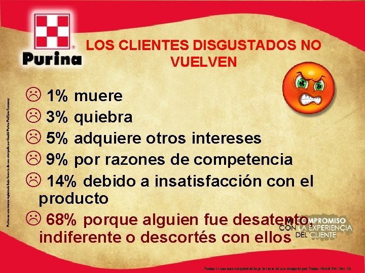 LOS CLIENTES DISGUSTADOS NO VUELVEN L 1% muere L 3% quiebra L 5% adquiere