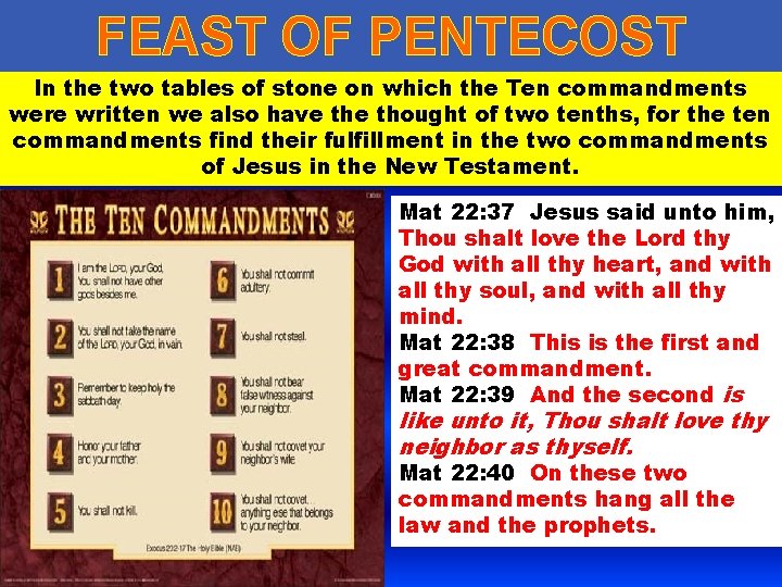 FEAST OF PENTECOST In the two tables of stone on which the Ten commandments