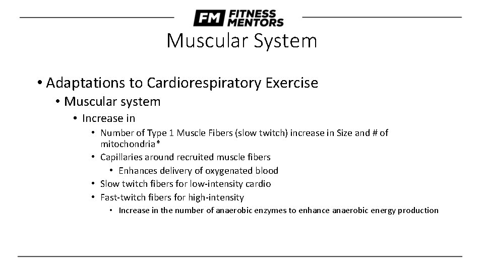 Muscular System • Adaptations to Cardiorespiratory Exercise • Muscular system • Increase in •