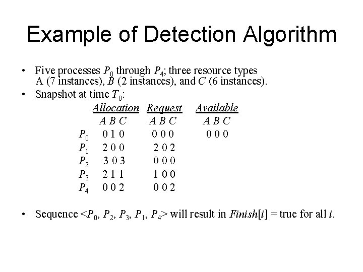 Example of Detection Algorithm • Five processes P 0 through P 4; three resource Example of Detection Algorithm • Five processes P 0 through P 4; three resource