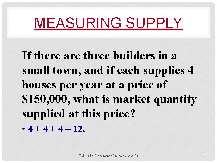 MEASURING SUPPLY If there are three builders in a small town, and if each