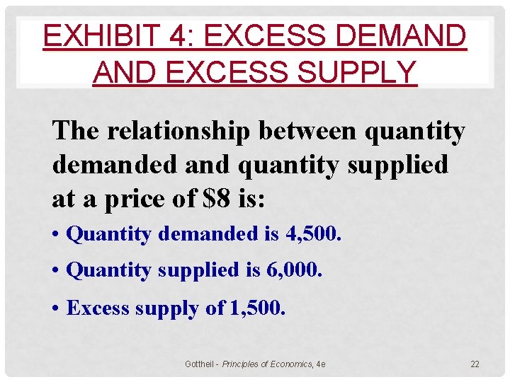 EXHIBIT 4: EXCESS DEMAND EXCESS SUPPLY The relationship between quantity demanded and quantity supplied