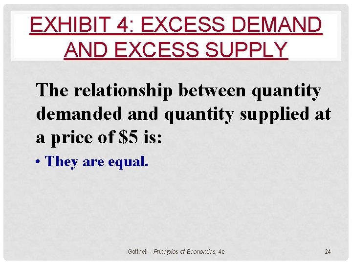 EXHIBIT 4: EXCESS DEMAND EXCESS SUPPLY The relationship between quantity demanded and quantity supplied