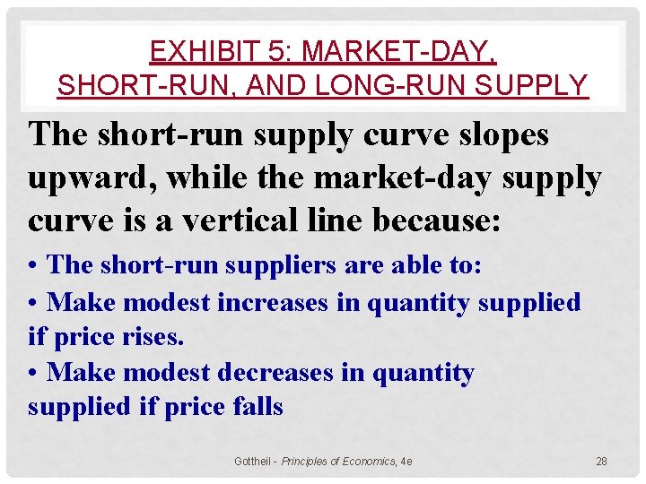 EXHIBIT 5: MARKET-DAY, SHORT-RUN, AND LONG-RUN SUPPLY The short-run supply curve slopes upward, while