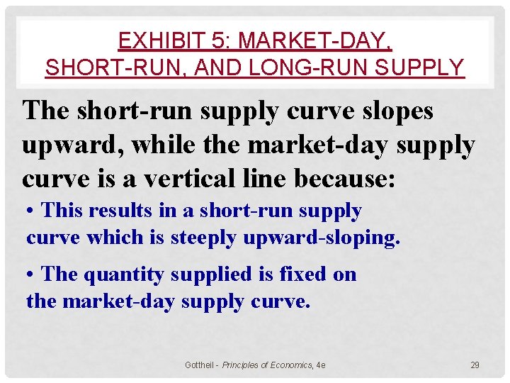 EXHIBIT 5: MARKET-DAY, SHORT-RUN, AND LONG-RUN SUPPLY The short-run supply curve slopes upward, while