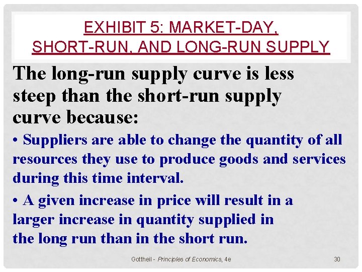 EXHIBIT 5: MARKET-DAY, SHORT-RUN, AND LONG-RUN SUPPLY The long-run supply curve is less steep