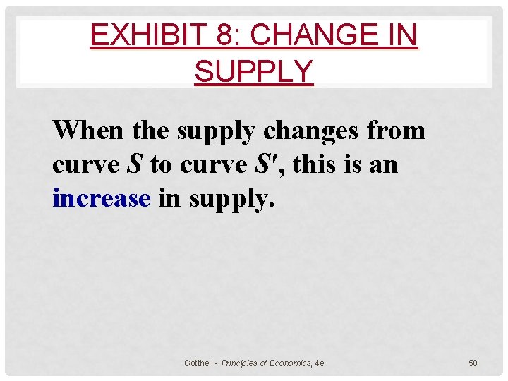 EXHIBIT 8: CHANGE IN SUPPLY When the supply changes from curve S to curve