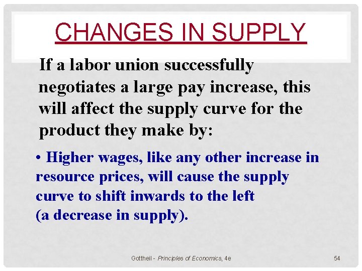 CHANGES IN SUPPLY If a labor union successfully negotiates a large pay increase, this