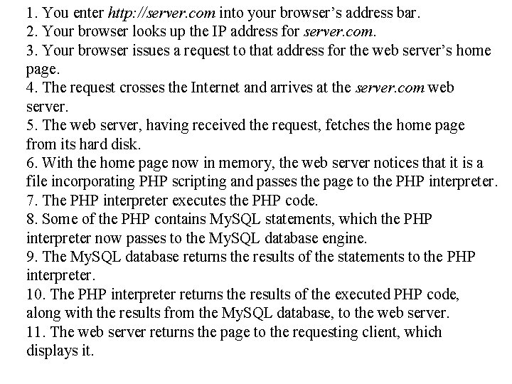 1. You enter http: //server. com into your browser’s address bar. 2. Your browser