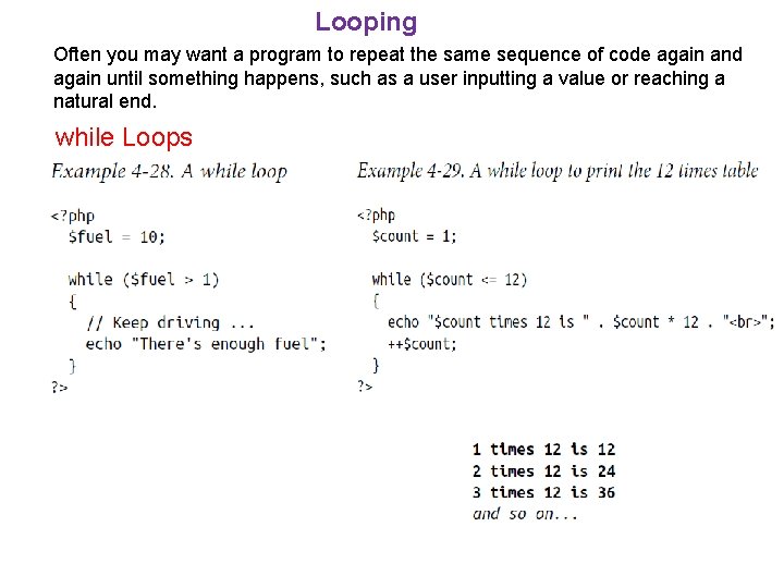 Looping Often you may want a program to repeat the same sequence of code