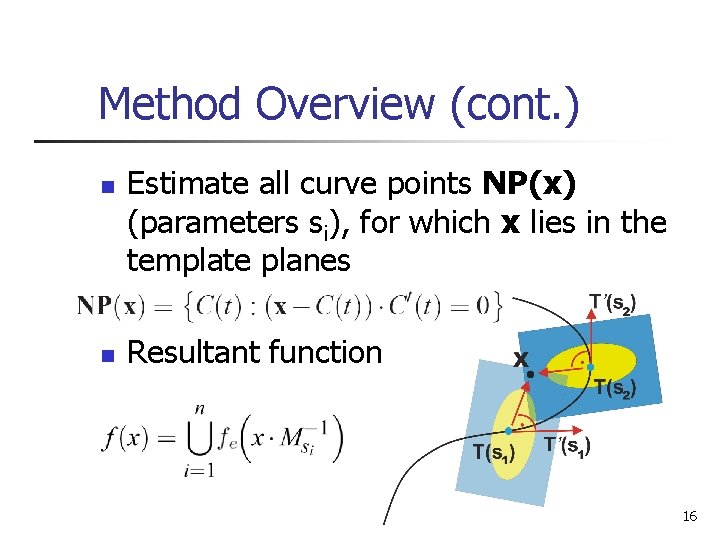 Method Overview (cont. ) n n Estimate all curve points NP(x) (parameters si), for