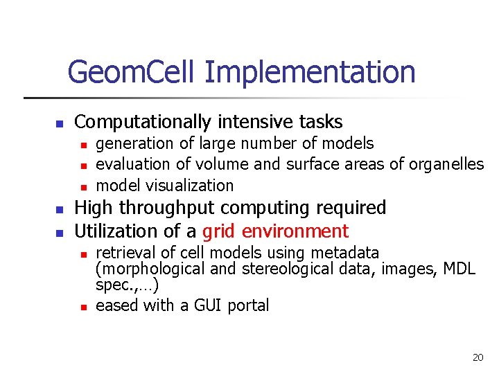 Geom. Cell Implementation n Computationally intensive tasks n n n generation of large number