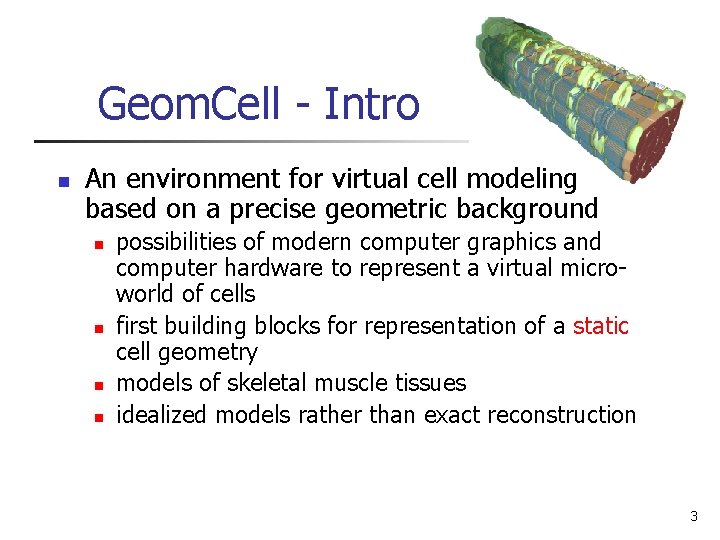 Geom. Cell - Intro n An environment for virtual cell modeling based on a