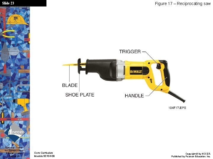 Slide 23 National Center for Construction Education and Research Figure 17 – Reciprocating saw
