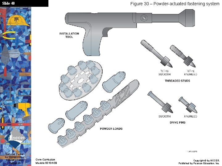 Slide 40 National Center for Construction Education and Research Figure 30 – Powder-actuated fastening