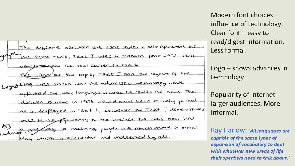 Modern font choices – influence of technology. Clear font – easy to read/digest information.