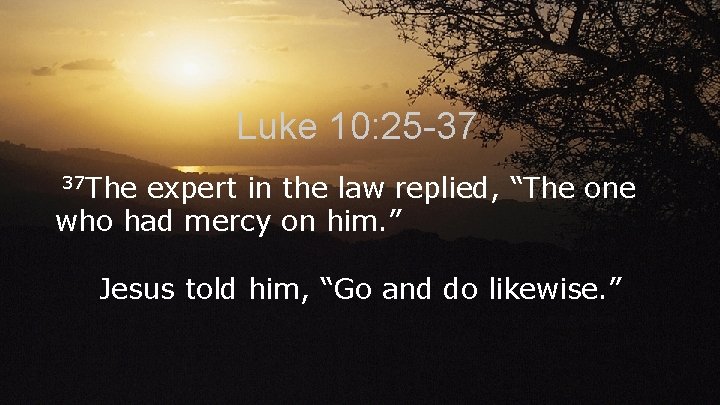 Luke 10: 25 -37 37 The expert in the law replied, “The one who