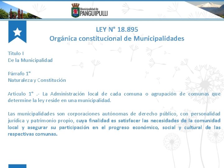 LEY N° 18. 895 Orgánica constitucional de Municipalidades Titulo I De la Municipalidad Párrafo