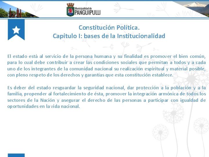 Constitución Política. Capitulo I: bases de la Institucionalidad El estado está al servicio de