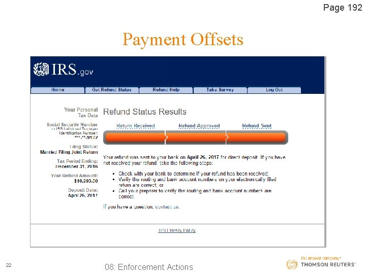 Page 192 Payment Offsets Type Here 22 08: Enforcement Actions 
