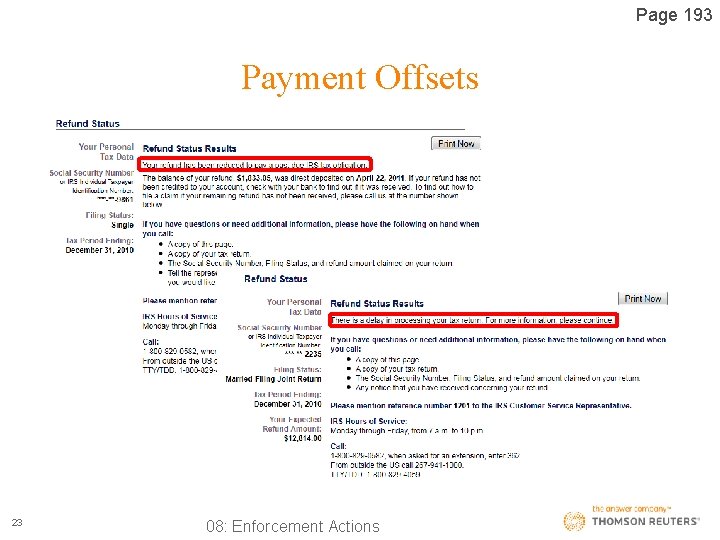 Page 193 Payment Offsets Type Here 23 08: Enforcement Actions 