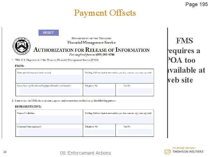Page 195 Payment Offsets FMS requires a POA too available at web site 28