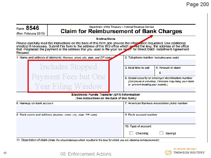 Page 200 Includes Stopped Payment Fees but One Year Filing Window 40 08: Enforcement