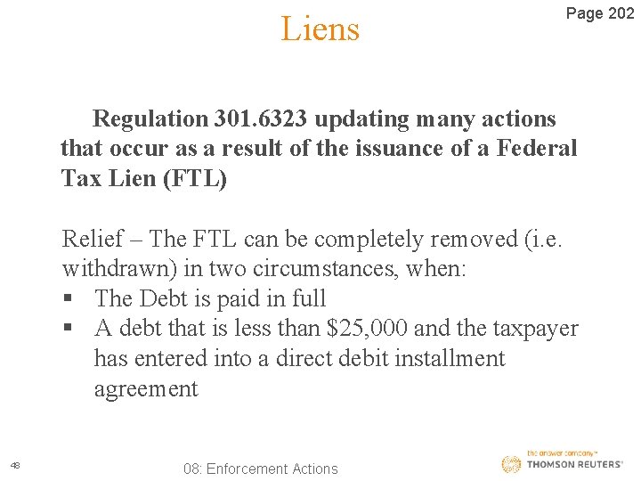 Liens Page 202 Regulation 301. 6323 updating many actions that occur as a result