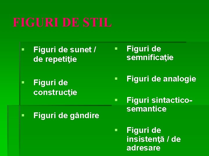 FIGURI DE STIL § Figuri de sunet / de repetiţie § Figuri de semnificaţie