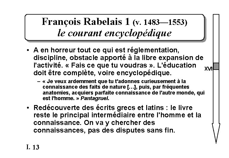 François Rabelais 1 (v. 1483— 1553) le courant encyclopédique • A en horreur tout