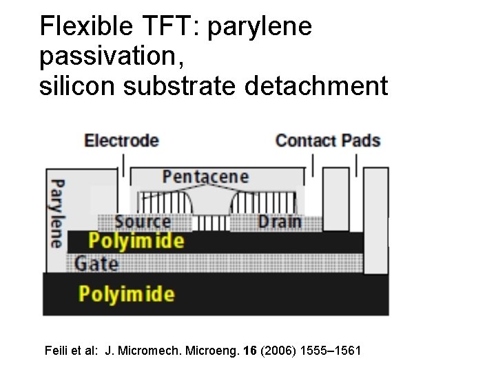 Flexible TFT: parylene passivation, silicon substrate detachment Feili et al: J. Micromech. Microeng. 16