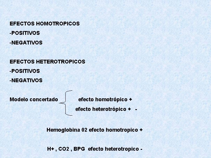 EFECTOS HOMOTROPICOS -POSITIVOS -NEGATIVOS EFECTOS HETEROTROPICOS -POSITIVOS -NEGATIVOS Modelo concertado efecto homotrópico + efecto EFECTOS HOMOTROPICOS -POSITIVOS -NEGATIVOS EFECTOS HETEROTROPICOS -POSITIVOS -NEGATIVOS Modelo concertado efecto homotrópico + efecto