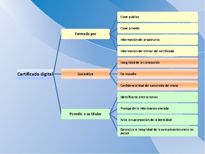 Clave pública Clave privada Formado por Información del propietario Información del emisor del certificado