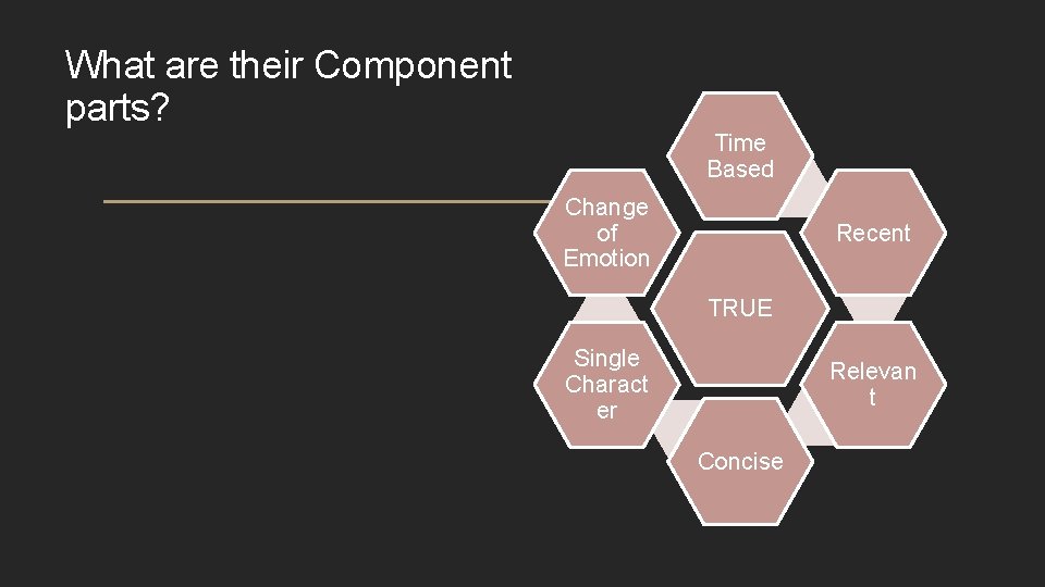 What are their Component parts? Time Based Change of Emotion Recent TRUE Single Charact What are their Component parts? Time Based Change of Emotion Recent TRUE Single Charact
