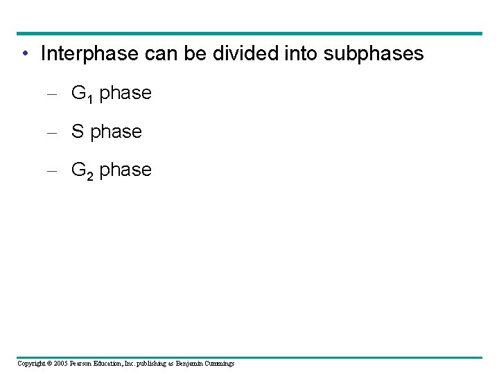  • Interphase can be divided into subphases – G 1 phase – S