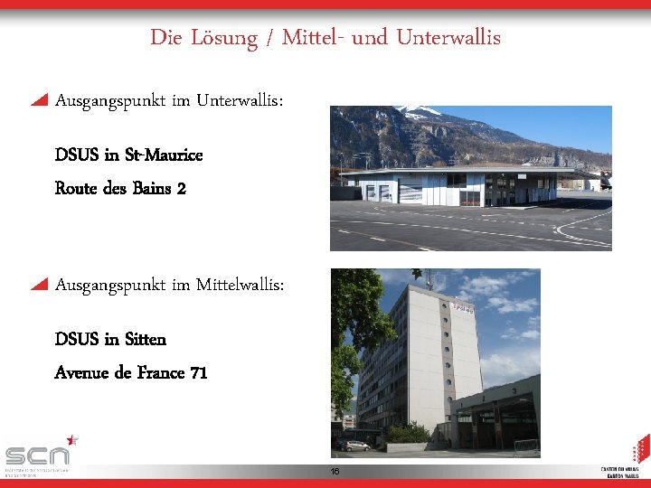 Die Lösung / Mittel- und Unterwallis Ausgangspunkt im Unterwallis: DSUS in St-Maurice Route des