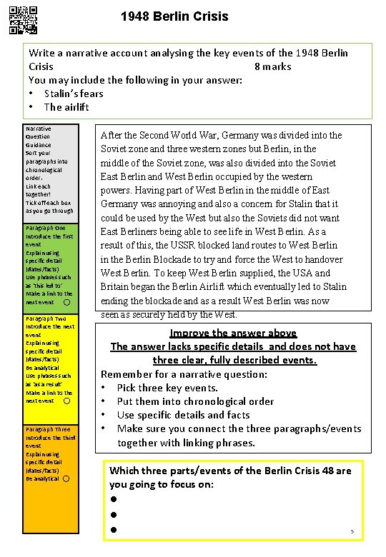 1948 Berlin Crisis Write a narrative account analysing the key events of the 1948