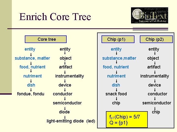 Enrich Core Tree Core tree entity Chip (p 1) Chip (p 2) entity substance,