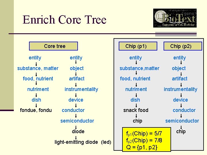 Enrich Core Tree Core tree entity Chip (p 1) Chip (p 2) entity substance,