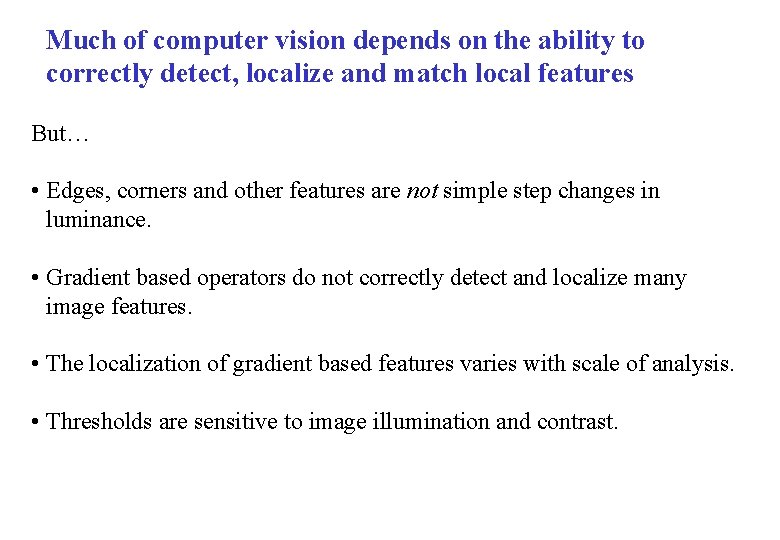 Much of computer vision depends on the ability to correctly detect, localize and match