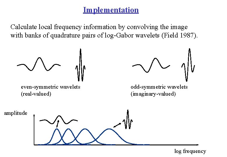 Implementation Calculate local frequency information by convolving the image with banks of quadrature pairs