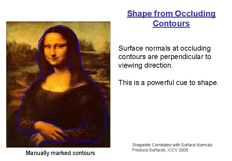 Shape from Occluding Contours Surface normals at occluding contours are perpendicular to viewing direction.