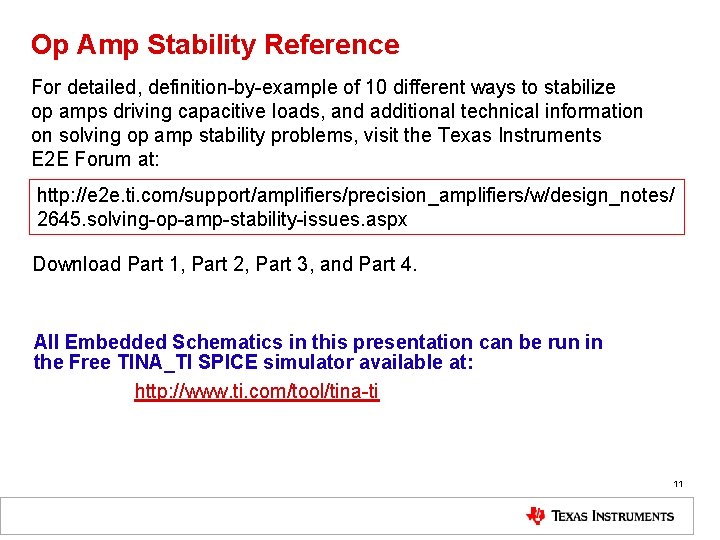 Op Amp Stability Reference For detailed, definition-by-example of 10 different ways to stabilize op