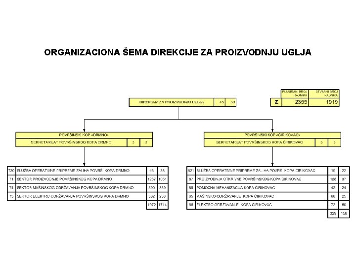 ORGANIZACIONA ŠEMA DIREKCIJE ZA PROIZVODNJU UGLJA ORGANIZACIONA ŠEMA DIREKCIJE ZA PROIZVODNJU UGLJA