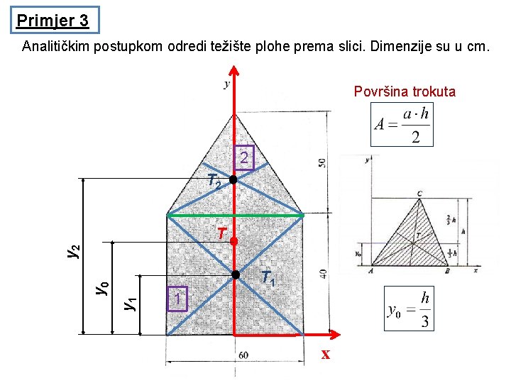 Primjer 3 Analitičkim postupkom odredi težište plohe prema slici. Dimenzije su u cm. Površina