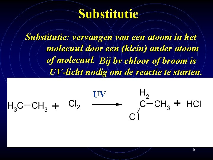 Substitutie: vervangen van een atoom in het molecuul door een (klein) ander atoom of