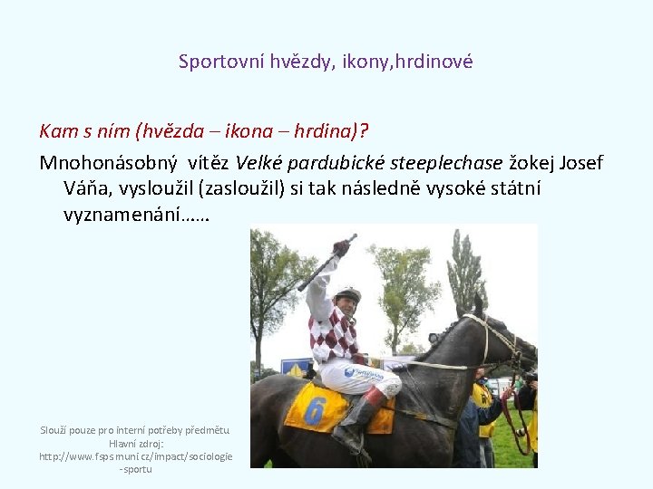 Sportovní hvězdy, ikony, hrdinové Kam s ním (hvězda – ikona – hrdina)? Mnohonásobný vítěz